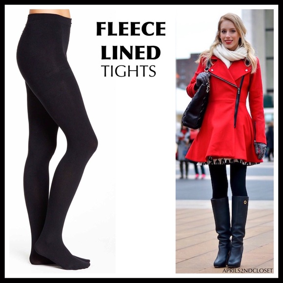 BLACK FLEECE LINED TIGHTS COZY FOOTED TIGHTS A3C - Picture 12 of 14